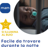 MAM Supreme Night Ciuccio Luminoso in Silicone, Con Custodia Porta Succhietto, 16+ Mesi, Neutro