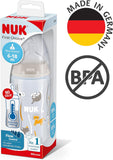 NUK First Choice+ Biberon | 6-18 Mesi | Controllo Temperatura | Flow Control | Sfiato Anti-Colica | Senza BPA | 300 Ml | Tettarella in Silicone | Safari (Neutro)