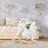 WOLTU Cavallo a Dondolo in Legno Cavalluccio per Bambini Peluche Giocattolo Cavalcabile Con Suoni E Cintura Di Sicurezza Regalo Bimbi 1/2/3 Anni, Bianco E Grigio, Ksf001Whigry