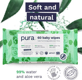 Pura Salviette  99% Acqua Pelle Sensibile E Senza Profumo con Aloe Vera Vegan